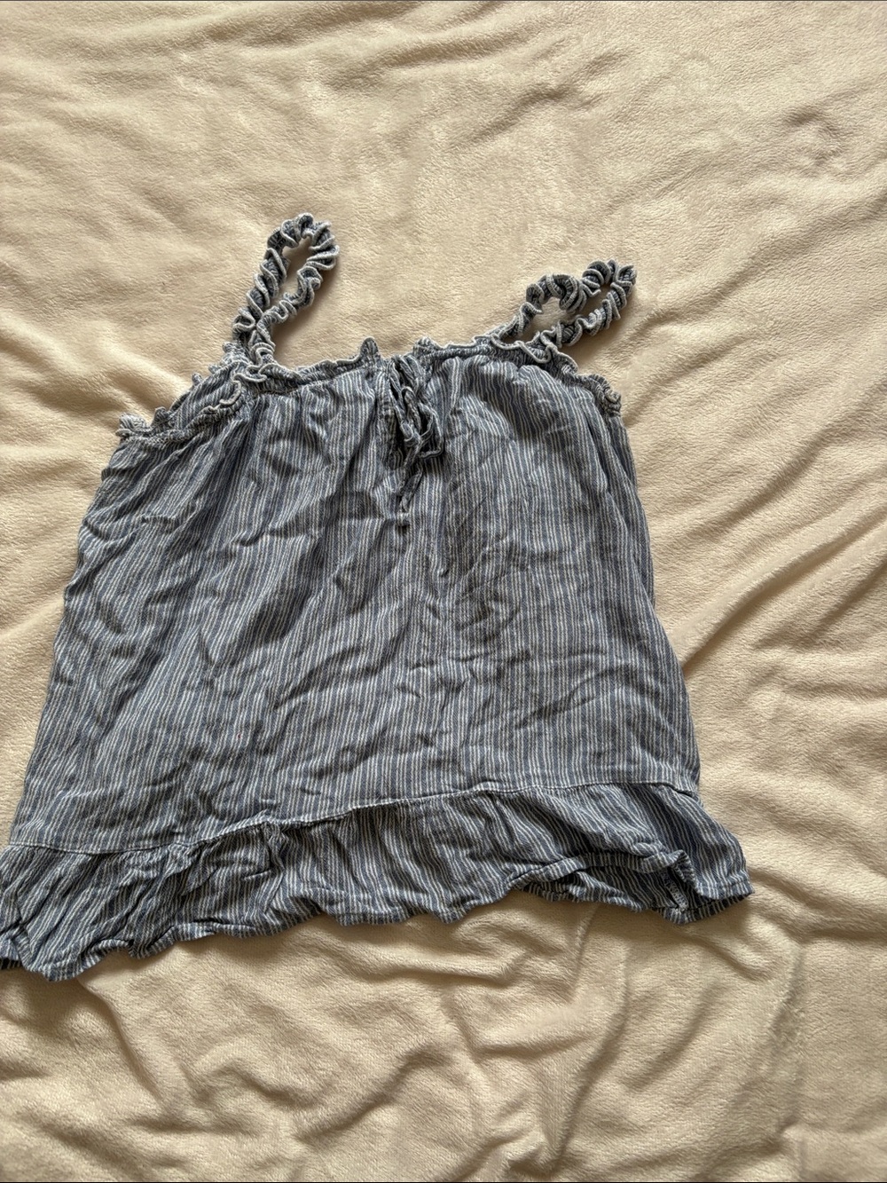 Hollister Small Sleeveless Ruffle-Trim Striped Tank Top - Blue